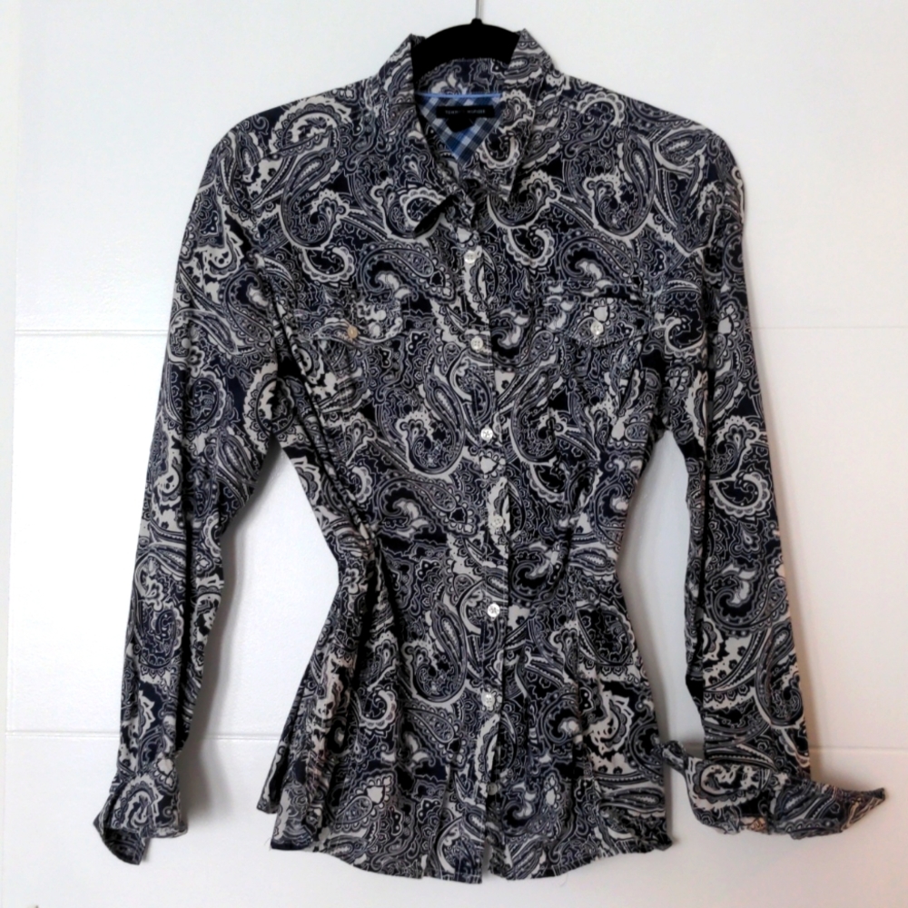 Tommy Hilfiger, blouse, blue and white, Size XL